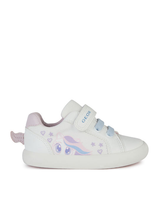 Geox B Gisli White Kids Anatomic Sneakers with Easy Scratch Closure