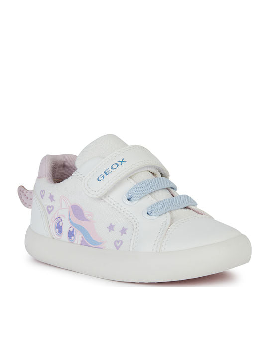 Geox B Gisli White Kids Anatomic Sneakers with Easy Scratch Closure