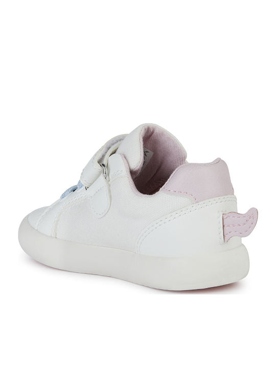 Geox B Gisli White Kids Anatomic Sneakers with Easy Scratch Closure