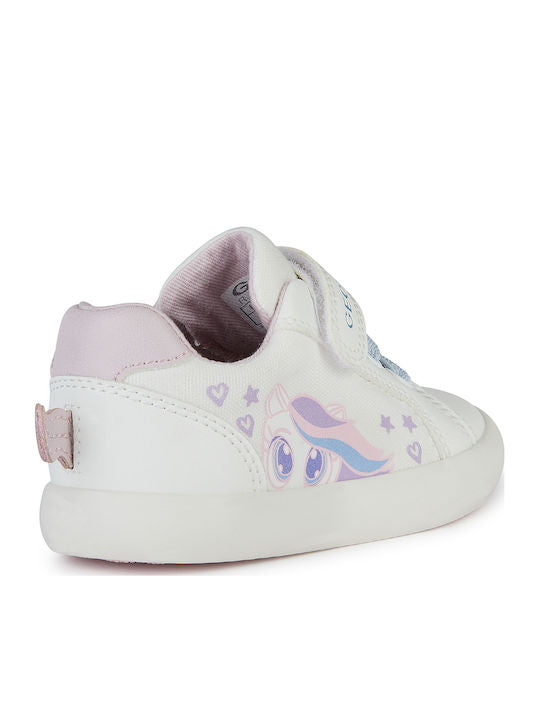 Geox B Gisli White Kids Anatomic Sneakers with Easy Scratch Closure