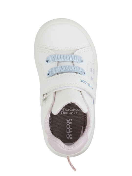 Geox B Gisli White Kids Anatomic Sneakers with Easy Scratch Closure