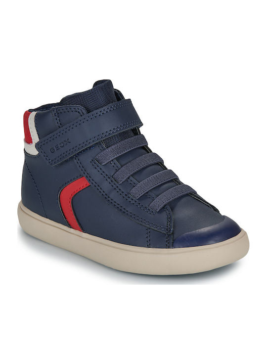 Geox B Gisli Kids High-Top Anatomic Blue Velcro Sneakers - Breathable Comfort