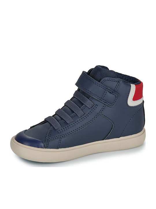Geox B Gisli Kids High-Top Anatomic Blue Velcro Sneakers - Breathable Comfort