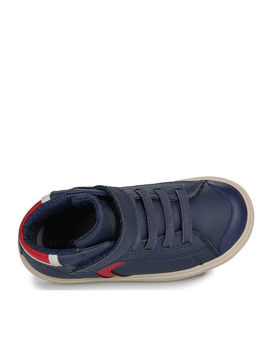 Geox B Gisli Kids High-Top Anatomic Blue Velcro Sneakers - Breathable Comfort