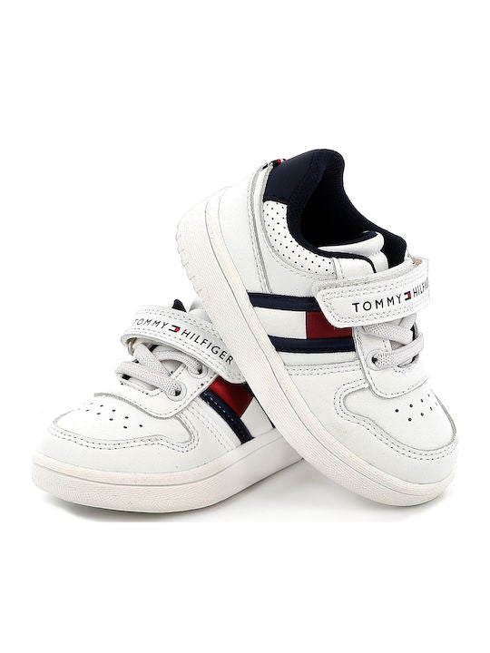 Tommy Hilfiger Kids' White Low-Cut Sneakers with Velcro & Elastic Laces