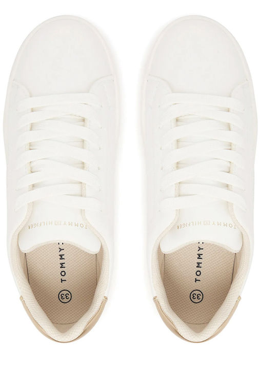Tommy Hilfiger Classic Low-Cut Synthetic Leather Lace-up Kids Sneakers White