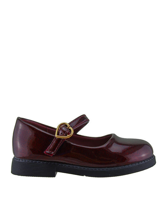 Adam's Shoes Kids Burgundy Patent Leather Ballerinas with Adjustable Metal Clasp