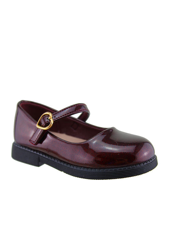 Adam's Shoes Kids Burgundy Patent Leather Ballerinas with Adjustable Metal Clasp
