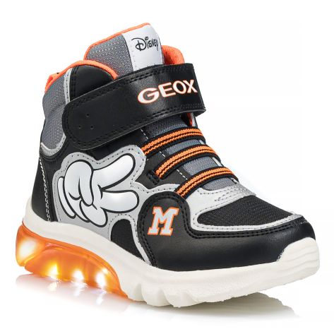 Geox J Ciberdron Boy Black/Silver Kid's Shoes with Lights and Velcro Closure