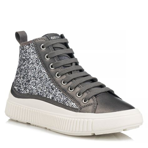 Geox J Laquinny Girl Kids Booties: Breathable Silver Glitter Sneakers for Girls