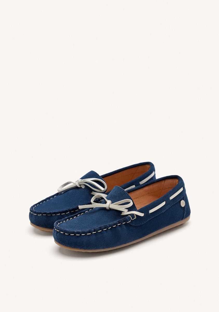 Asbury Navy Blue Boys' & Girls' Leather Nautical Style Moccasin with Flexible Sole
