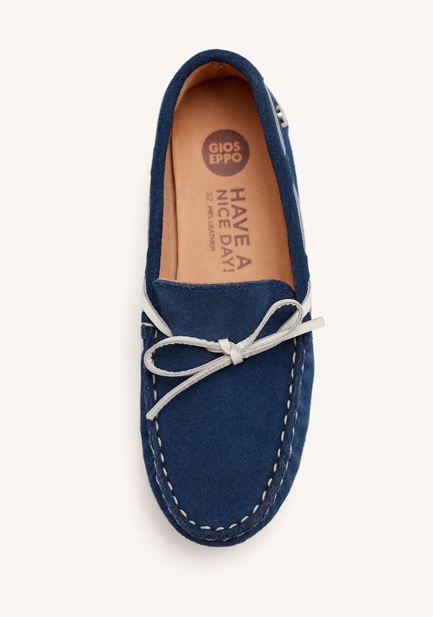 Asbury Navy Blue Boys' & Girls' Leather Nautical Style Moccasin with Flexible Sole