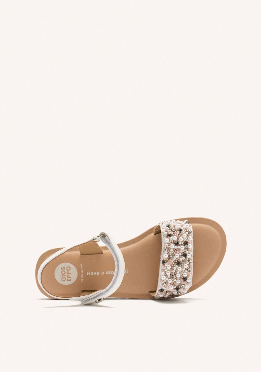 Gioseppo Kids' White Leather Beaded Sandals - Adjustable Straps, Padded Sole