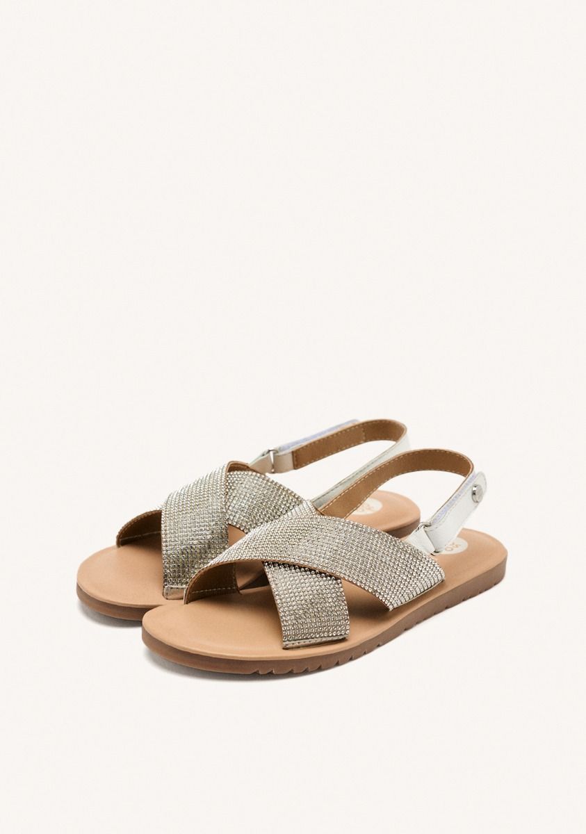Leather Shine Sandals Alna: Elegant Metallic Flat Sandals with Padded Sole