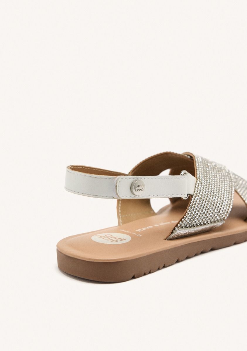 Leather Shine Sandals Alna: Elegant Metallic Flat Sandals with Padded Sole
