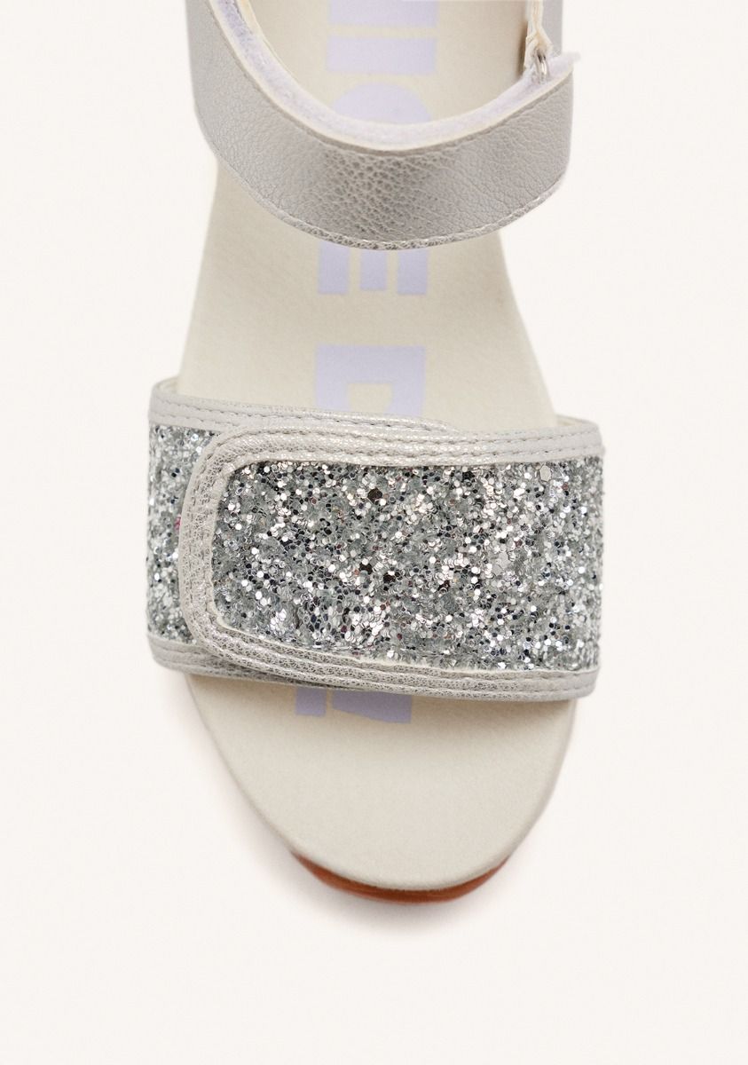 Sparkling Silver Wedge Sandals for Kids with Adjustable Straps and Comfort Sole