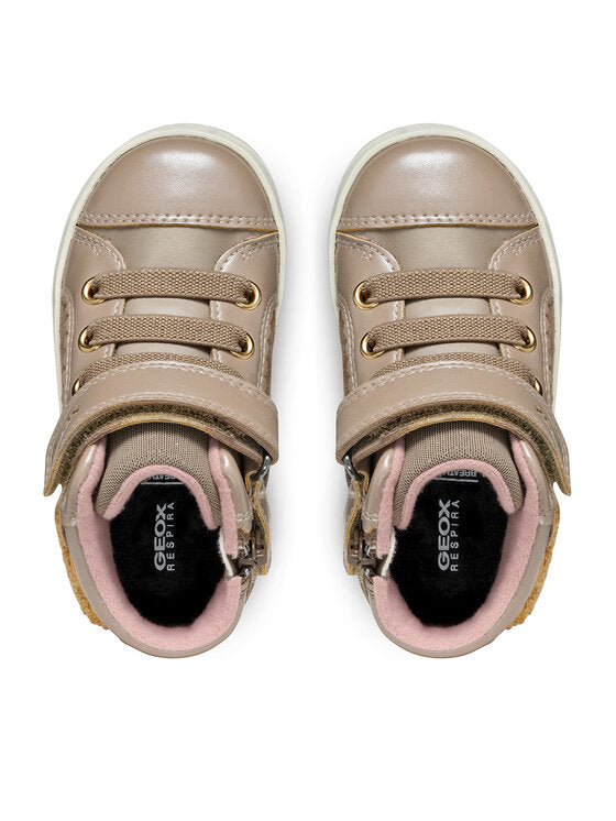 Geox B Kilwi Girl Beige High-Top Sneakers with Breathable Sole for Kids