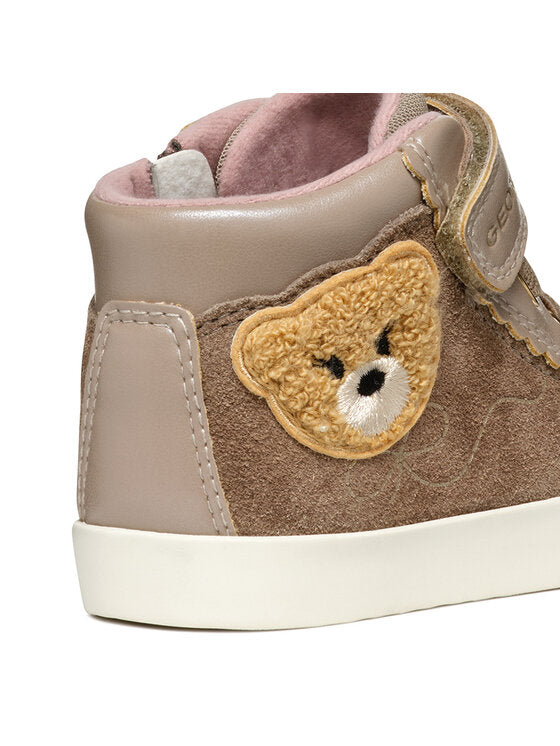 Geox B Kilwi Girl Beige High-Top Sneakers with Breathable Sole for Kids