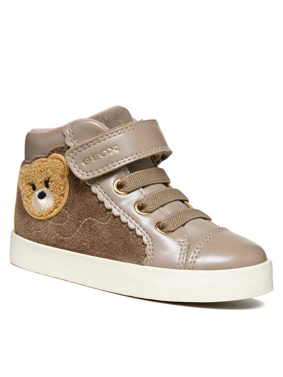 Geox B Kilwi Girl Beige High-Top Sneakers with Breathable Sole for Kids
