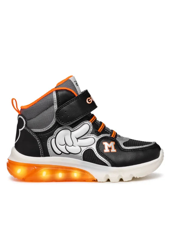 Geox Black/Silver Boy 's High-Top Sneakers with Lights. Mickey Mouse J46LBF