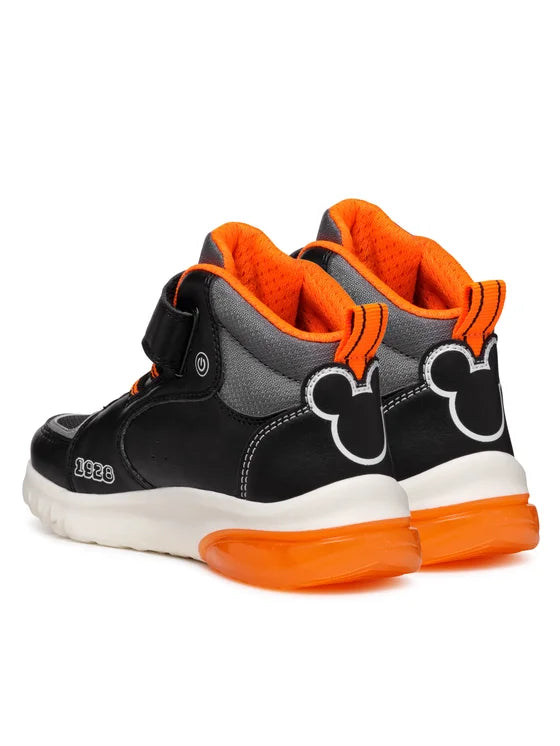 Geox Black/Silver Boy 's High-Top Sneakers with Lights. Mickey Mouse J46LBF