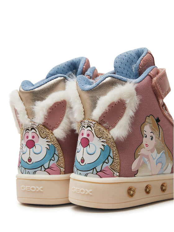 Geox J Skylin Girl Pink Breathable Light-Up High-Top Athletic Sneakers