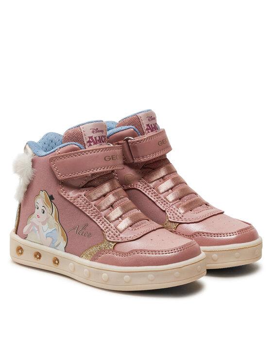 Geox J Skylin Girl Pink Breathable Light-Up High-Top Athletic Sneakers