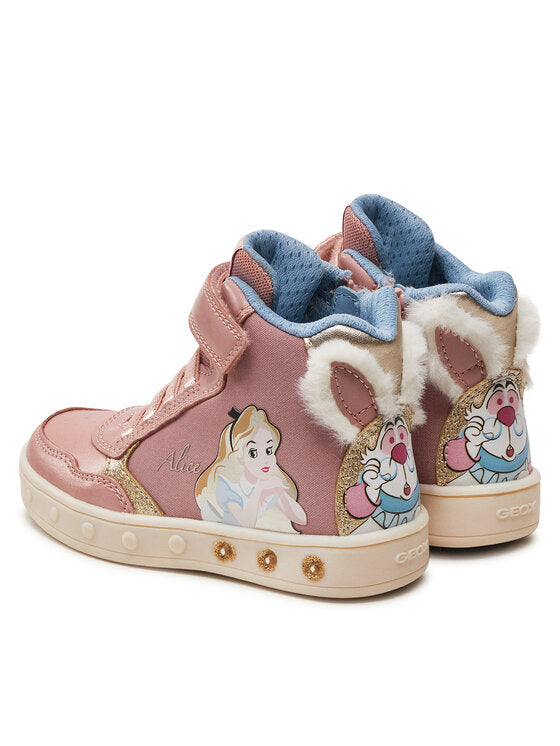 Geox J Skylin Girl Pink Breathable Light-Up High-Top Athletic Sneakers