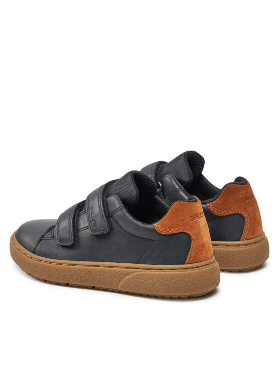 Geox Theleven Boy's Black Athletic Sneakers: Easy Hook-Loop, Breathable Comfort