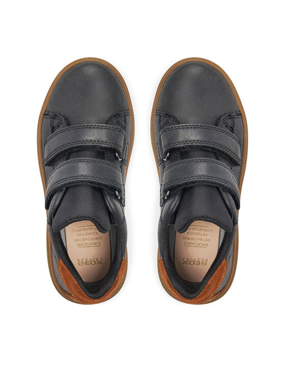 Geox Theleven Boy's Black Athletic Sneakers: Easy Hook-Loop, Breathable Comfort