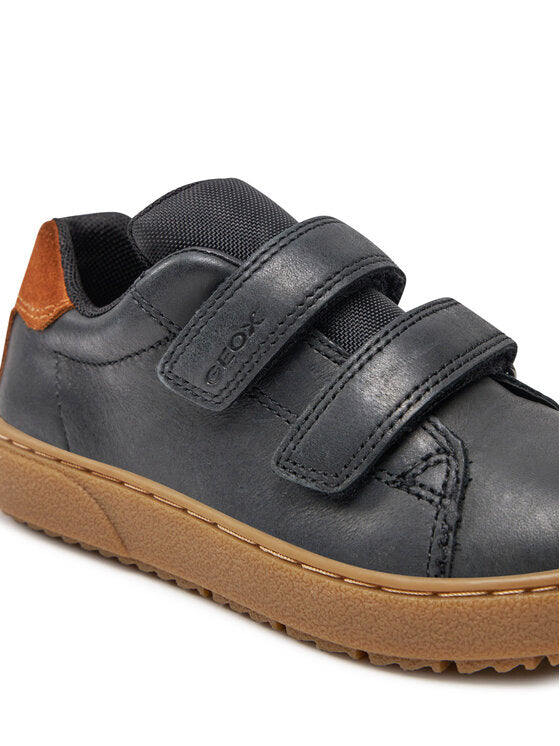 Geox Theleven Boy's Black Athletic Sneakers: Easy Hook-Loop, Breathable Comfort