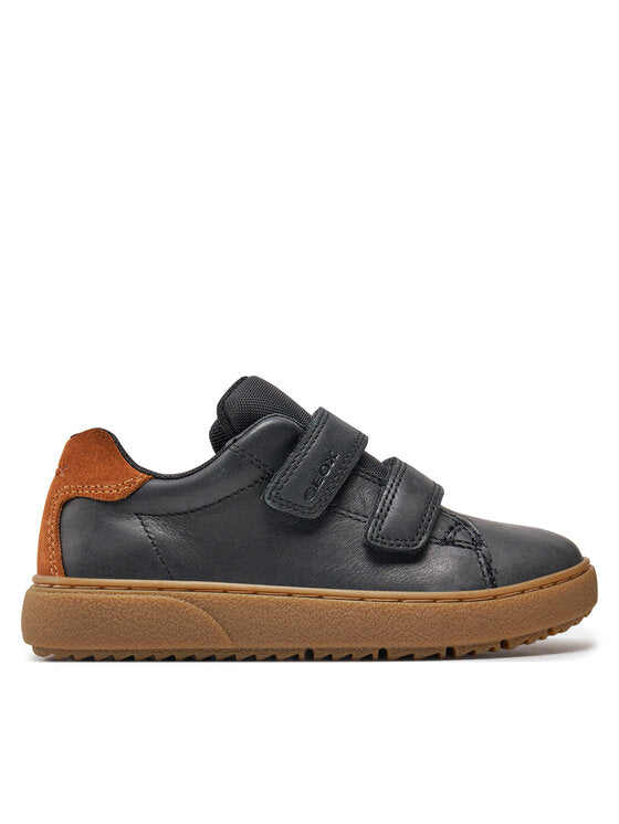 Geox Theleven Boy's Black Athletic Sneakers: Easy Hook-Loop, Breathable Comfort