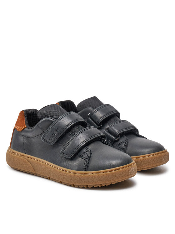 Geox Theleven Boy's Black Athletic Sneakers: Easy Hook-Loop, Breathable Comfort