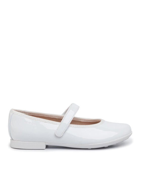 Geox Girls' Plie' A Breathable White Ballet Flats with Strap