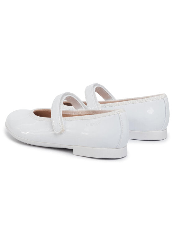 Geox Girls' Plie' A Breathable White Ballet Flats with Strap