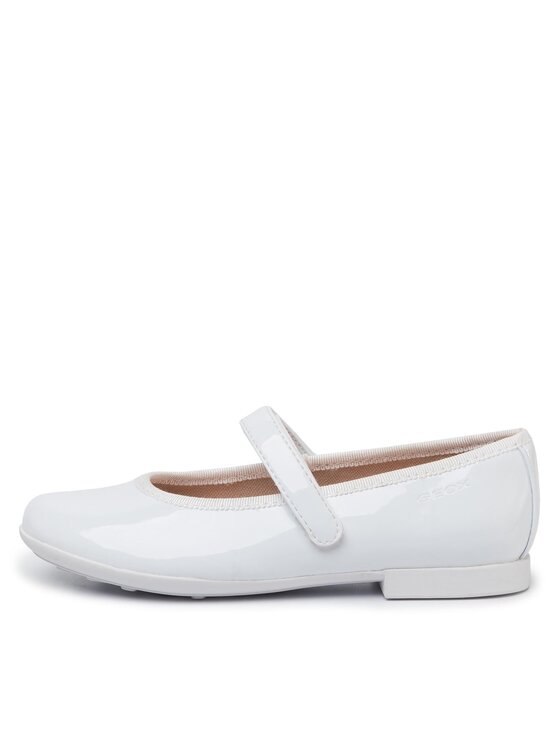 Geox Girls' Plie' A Breathable White Ballet Flats with Strap