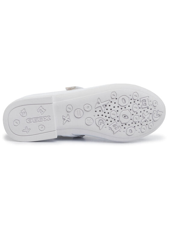 Geox Girls' Plie' A Breathable White Ballet Flats with Strap