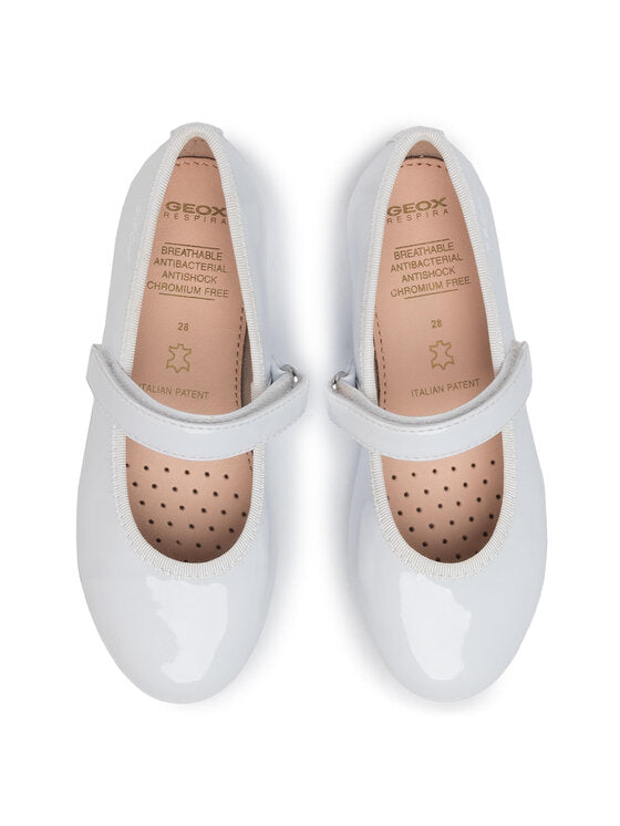 Geox Girls' Plie' A Breathable White Ballet Flats with Strap