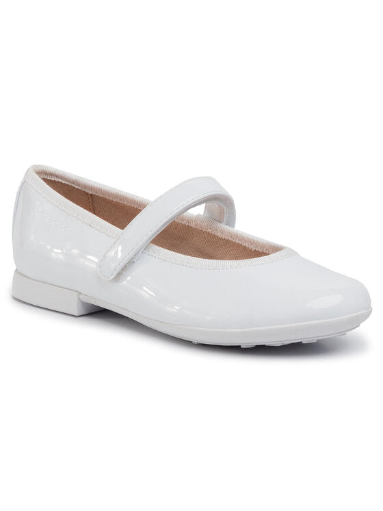 Geox Girls' Plie' A Breathable White Ballet Flats with Strap