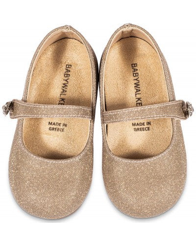 Sparkling Gold Mary Jane Shoes with Rhinestone Button BW.4836