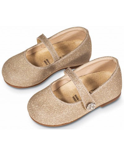 Sparkling Gold Mary Jane Shoes with Rhinestone Button BW.4836