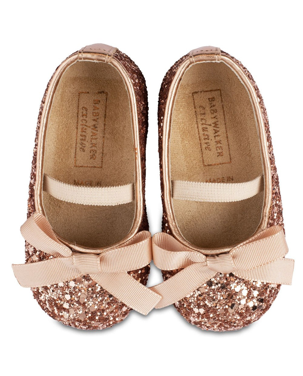 Sparkling Copper Glitter Baby Girl's Pump Shoes with Elegant Grosgrain Bow