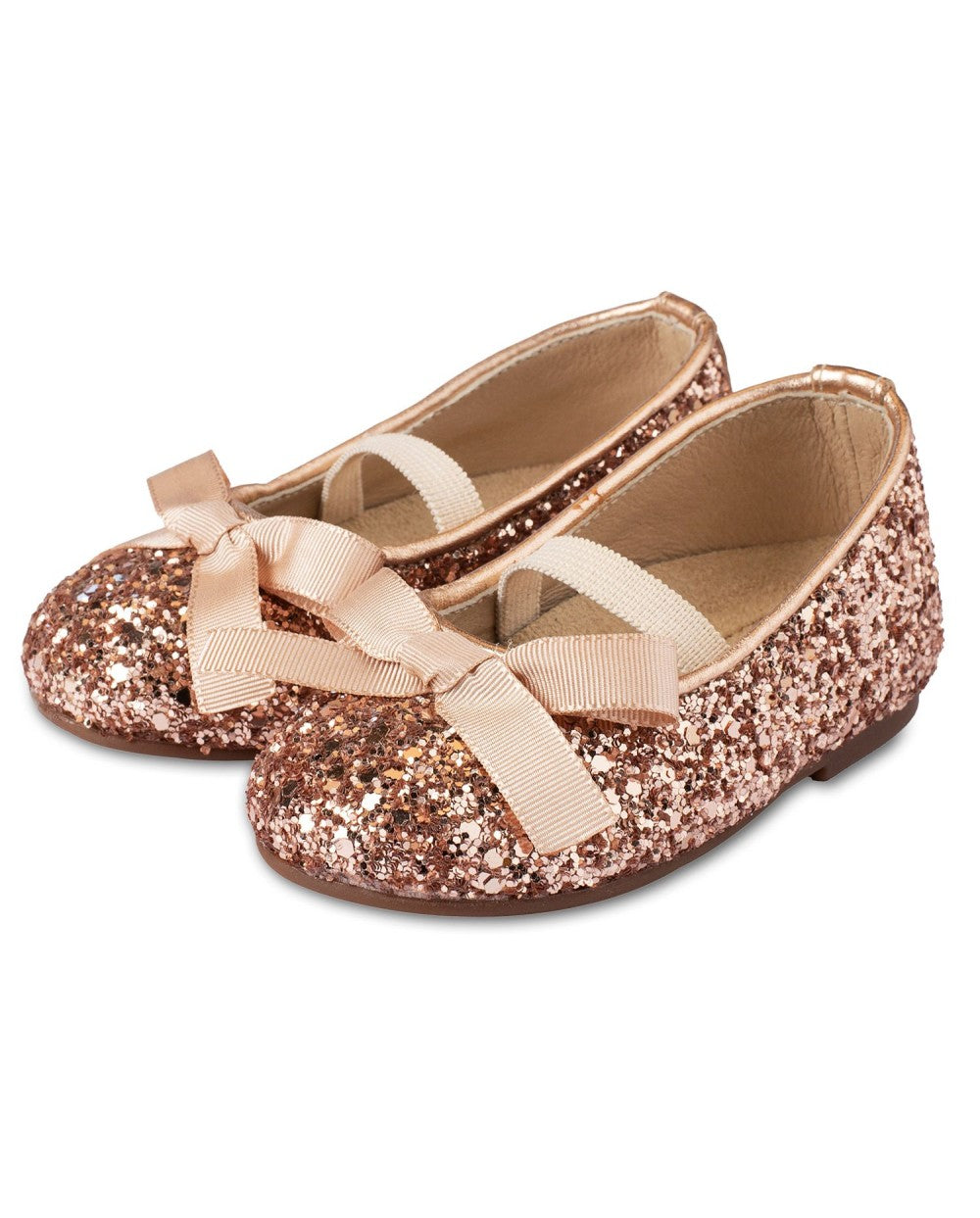 Sparkling Copper Glitter Baby Girl's Pump Shoes with Elegant Grosgrain Bow
