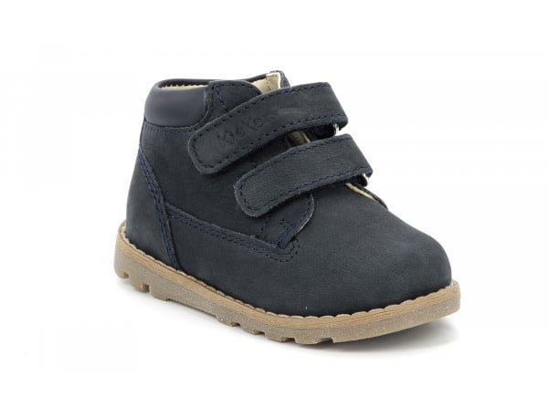 Kickers Nogankro Marine Kids' Navy Leather Ankle Boots with Velcro Closure