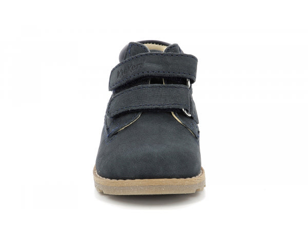 Kickers Nogankro Marine Kids' Navy Leather Ankle Boots with Velcro Closure