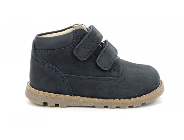 Kickers Nogankro Marine Kids' Navy Leather Ankle Boots with Velcro Closure