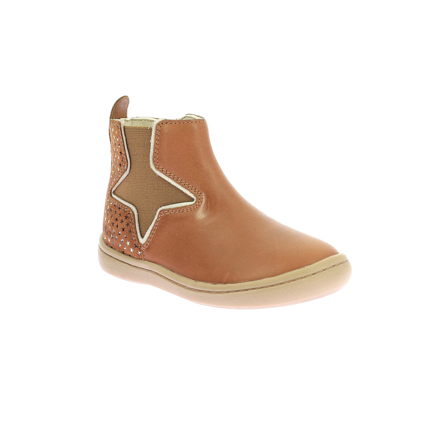 Kickers Kick Popstar Girls' Camel Star Leather Ankle Boots with Side Zippers