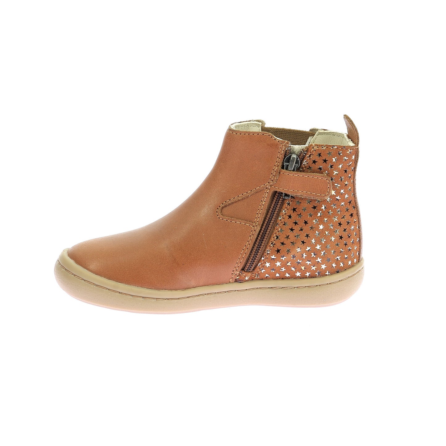 Kickers Kick Popstar Girls' Camel Star Leather Ankle Boots with Side Zippers