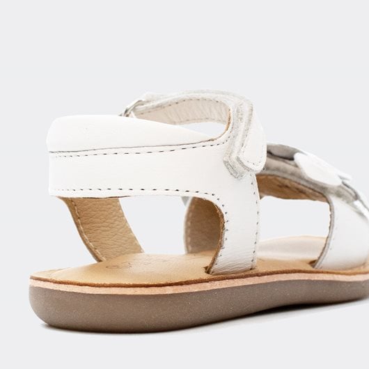 Mod8 Cloknot Girls' White Leather Sandals with Adjustable Ankle Velcro