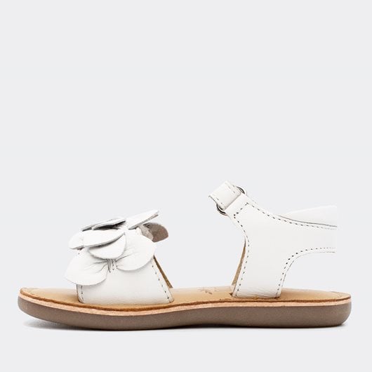 Mod8 Cloknot Girls' White Leather Sandals with Adjustable Ankle Velcro